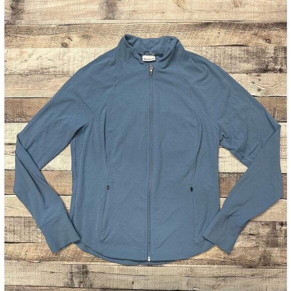 Size L Athleta Salutation Cottage Blue Full Zip Lightweight Thumbhole Jacket - Picture 2 of 9